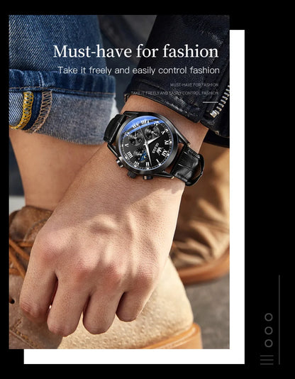 OLEVS 2871 Men Watch Original Brand Quartz Watch Multifunctional Chronograph Watch For Man Waterproof Luminous Moon...