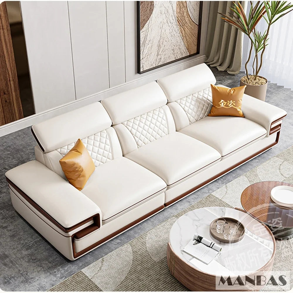 Linlamlim Premium Italian Genuine Leather Sofa Set for Living Room with Adjustable Headrests, Bluetooth Speaker, Wireless Charge