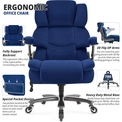700lbs Big and Tall Office Chair-Large Computer Chair with Adjustable Lumbar Support 3D Flip Arms Plus Size Wheels,