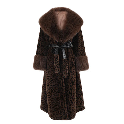 ZMEENNA Brown Leoppard Print Big Size Long Faux Fur Jacket New Lapel Long Sleeve Women Coat Fashion Autumn Winter 2024 ZM593