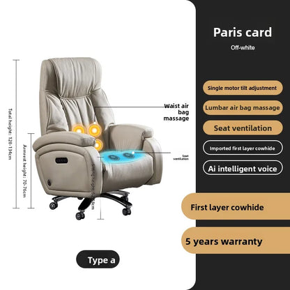 Electric Massage Boss Chair Heated Ventilated Gaming Chair Genuine Leather Executive Computer Seat Luxury Ergonomic Office Chair