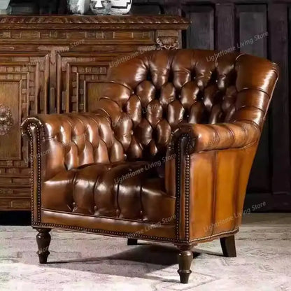Genuine Leather Living Room Chairs Design Classic Relaxing Comfy Chairs Living Room Luxury Relaxing Poltrone Moderne...