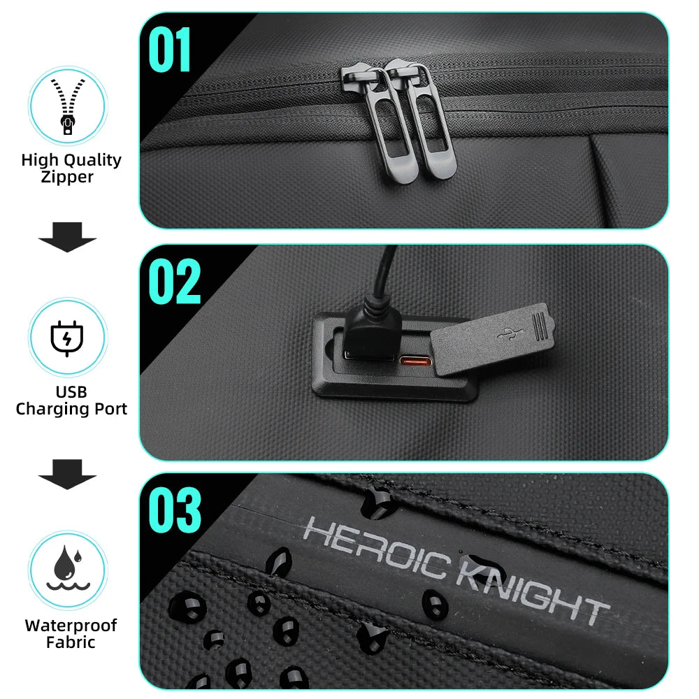 Heroic Knight Business Backpack Men Waterproof Large Capacity Work Trip Backpack Fashion Multifunctional Laptop Pack Fits 15.6"