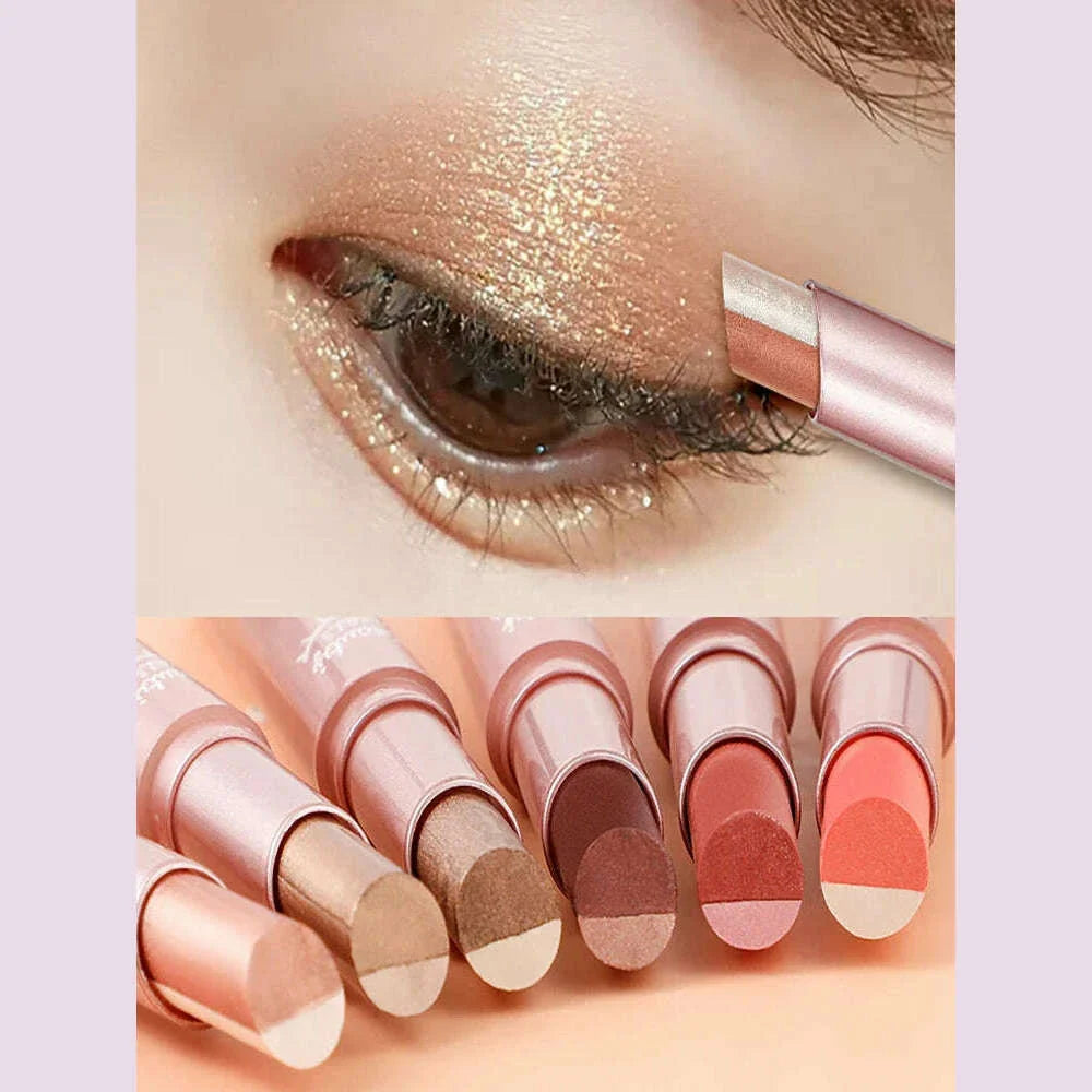 Waterproof Double Color Eye Shadow Stick - Gradient, Sweat-proof, and Smudge-proof Makeup Tool for Easy and Long-lasting