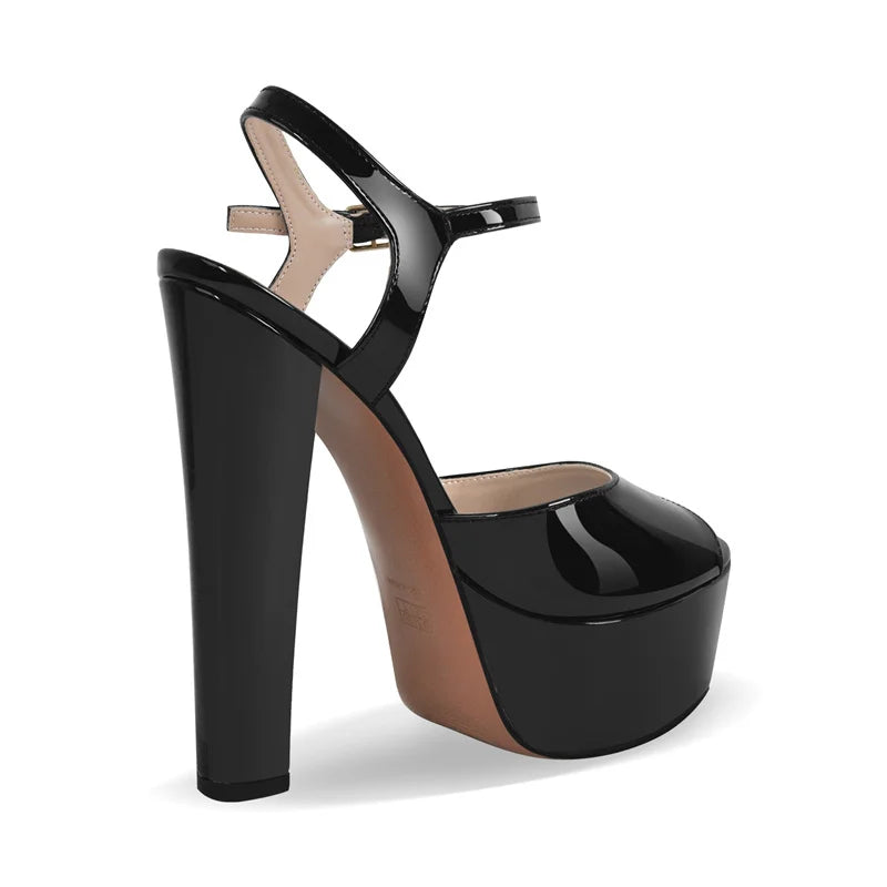 Onlymaker Women Sandals Ankle Strap Peep Toe Platform Black  Chuncky High Heels Squre Toe Party Dress Casual Sandals