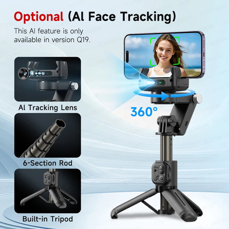 AXNEN AI Handheld Gimbal Stabilizer Q19 360 Rotation Desktop Auto Face Tracking Selfie Stick Q18 Anti-shake for iphone Android