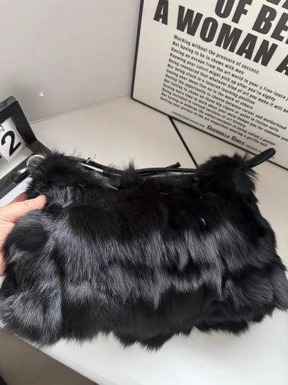 Winter Fox Fur Bag Women's  Bag Fashion  Handbag Ladies Bags Purses Women Shoulder Bag Real Silver Fox Fur Messenger Bags