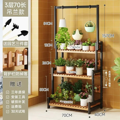 Black Outdoor Plant Shelf Rack Flowers Luxury Universal Square Plant Shelf Rack Tiered Bamboo Bitki Rafları Garden...