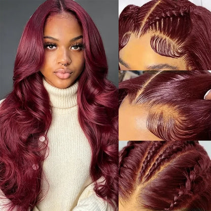 Deep Wave Human Hair Wig For Woman On Sale Natural Hairline 13x4 HD Lace Frontal Wigs Pre Plucked with Baby Hair 99J Burgundy