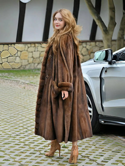 Women's Dark Brown Faux Mink Fur Coat 2025 Winter Long Length Fluffy Warm Luxury Jacket for Daily Party Streetwear |...