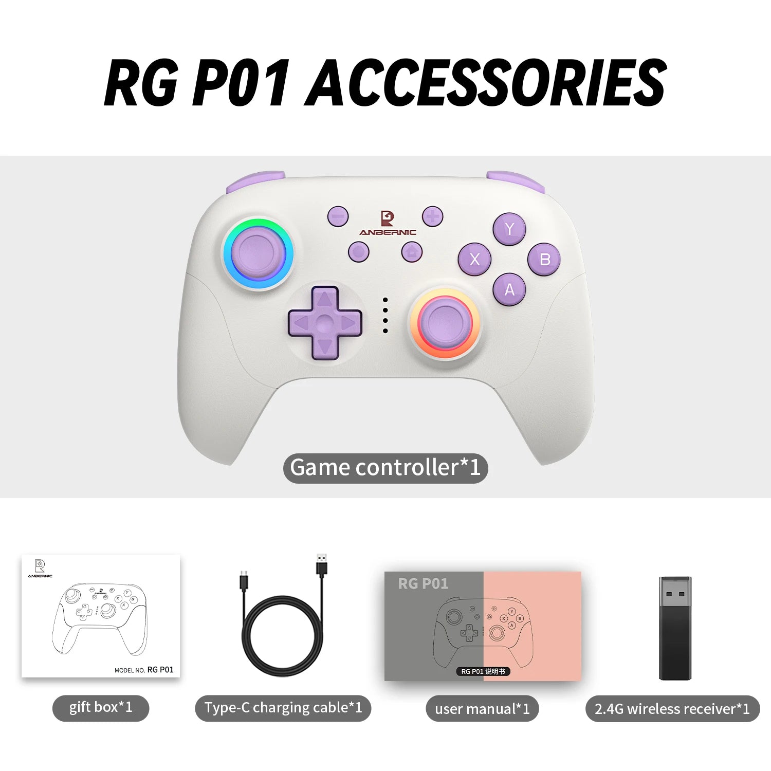 ANBERNIC RG P01 Wired Wireless Bluetooth Games Controller RGB Hall Effect Joystick XBOX Game Gamepad for PC Android IOS Steam
