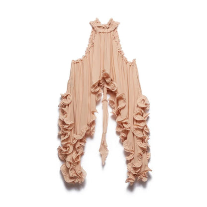 Sexy Ruffles Hem Top Skirt Sets Two Pieces Vintage Sweet Sleeveless Lace Up Crop Tops Low Waist Skirt Summer Lady Clothes Sets