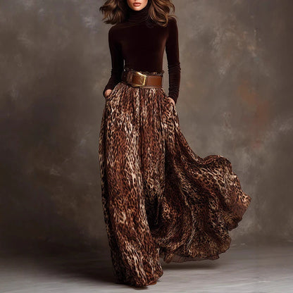 Autumn Winter Women's O Neck Pullover Top And Maxi Skirt Two-Piece Set Long Sleeve Chic Holiday Fashion Outfit Ladies Suits 2025