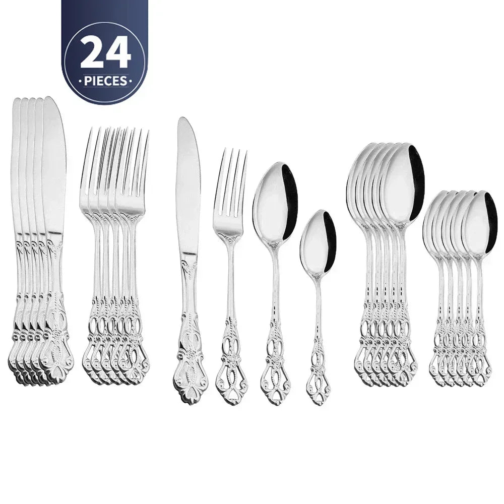 Golden Stainless Steel Cutlery Set Royal European Spoon Fork Complete Tableware Retro Design Dishwasher Safe Elegant...