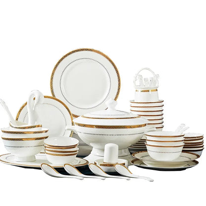Bowl and Plate Set for Household Light Luxury, Modern Simplicity, Jingdezhen Ceramic Tableware, Bowl and Plate...