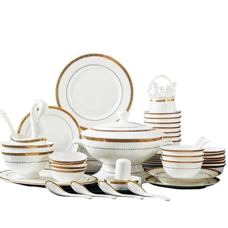 Bowl and Plate Set for Household Light Luxury, Modern Simplicity, Jingdezhen Ceramic Tableware, Bowl and Plate...