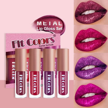 4Pcs/Set Metallic Lip Gloss Pearly Diamond Fine Glitter Matte Moisturizing Waterproof No-stick Cup Lip Glaze Liquid...