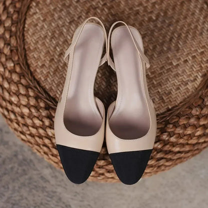 LeShion Of Chanmeb 33-43 Women Luxury Brand Designer Shoes Woman High Heeled Genuine Leather Slingbacks Beige Nude Pumps Classic - Kimlud