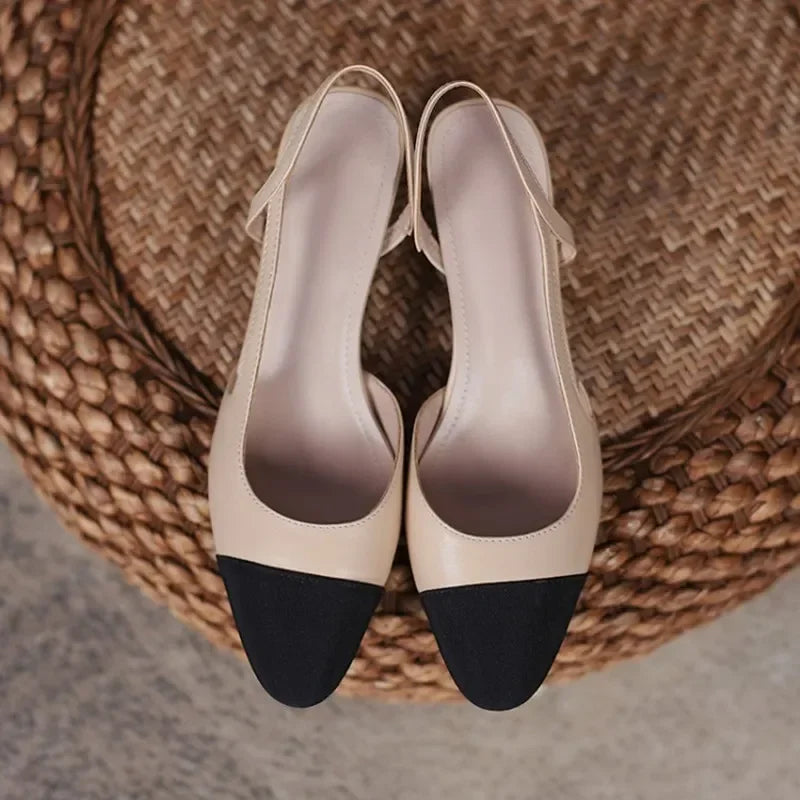 LeShion Of Chanmeb 33-43 Women Luxury Brand Designer Shoes Woman High Heeled Genuine Leather Slingbacks Beige Nude Pumps Classic - Kimlud