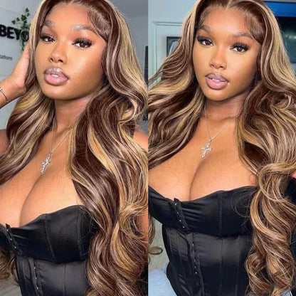 Highlight Body Wave Human Hair Wigs Pre Plucked 13x6 HD Lace Frontal Wigs On Sale Honey Blonde 13x4 HD Lace Front Human Hair Wig