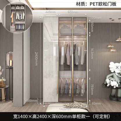 Support Storage Wardrobes Glass Door Shelves Organizers Luxury Wardrobe Bedroom Storage ClothesCupboard Armoires home Furniture - Kimlud
