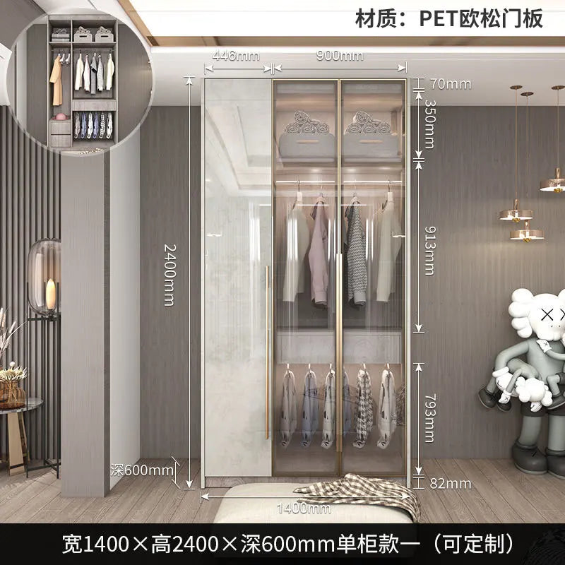Support Storage Wardrobes Glass Door Shelves Organizers Luxury Wardrobe Bedroom Storage ClothesCupboard Armoires home Furniture - Kimlud