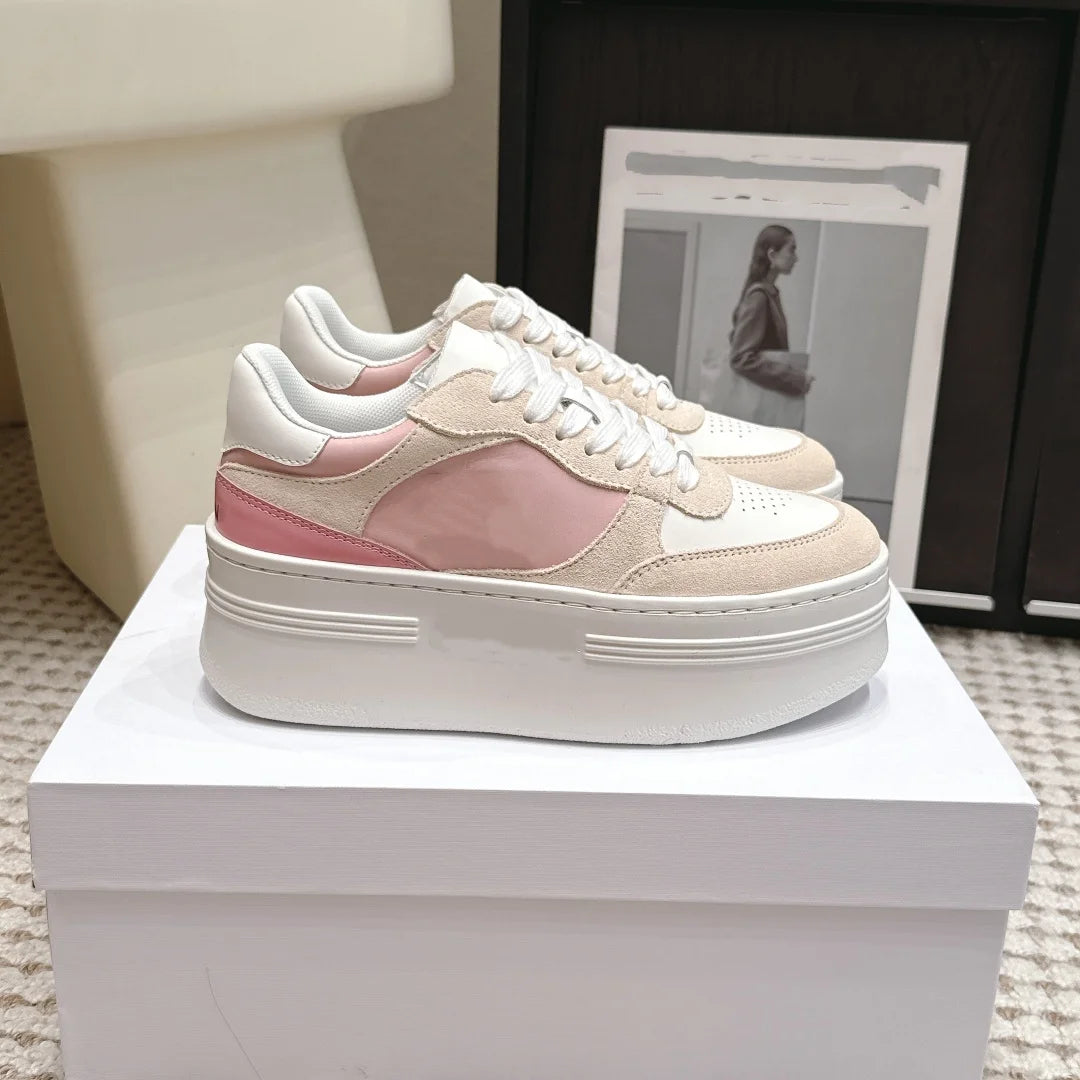 2026 Women Platform Sneakers Genuine Leather Suede Casual Shoes Low Top Lace Up Chunky Sole Fashion Streetwear Trainers Shoes