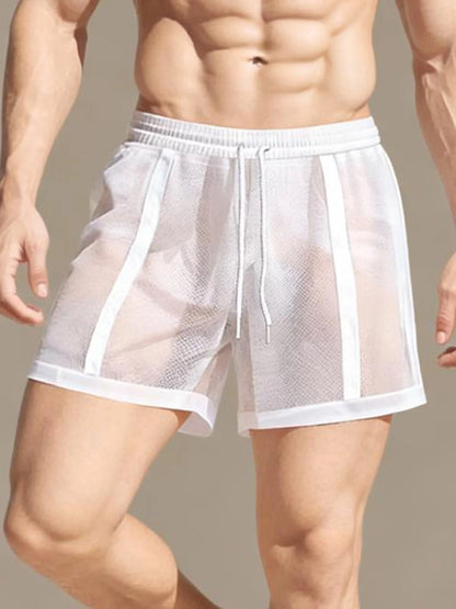 Men’s Workout Shorts Summer Drawstring Elastic Waist See-Through Running Shorts Sportswear - Kimlud