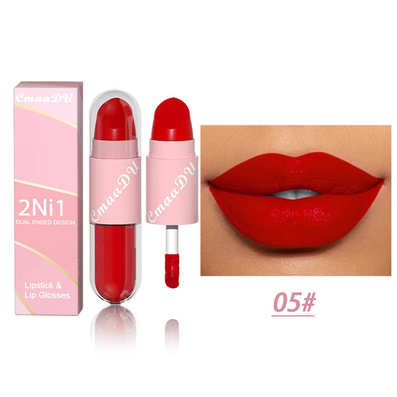 18 Colors 2 in 1 Matte Lipstick Liquid Purple Lip Glaze Double Head Lip Makeup Lasting Waterproof Velvet Sexy Dark Red...