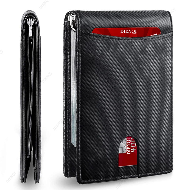 Metal Money Clip Wallet RFID Blocking Slim Card Holder Money Bag Credit Cardholder Carbon Fiber Bifold Smart Wallet for Men