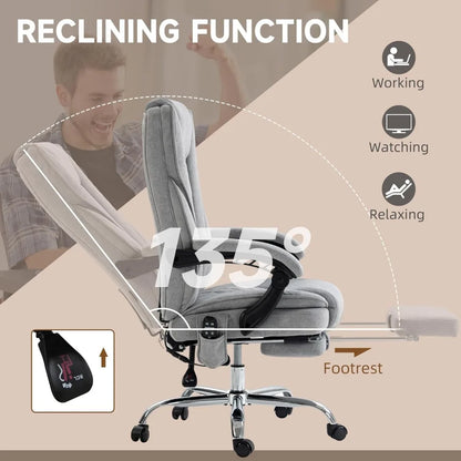 Heated Vibration Massage Reclining Swivel Desk Chair with 6 Points and Adjustable Features for Comfortable Computer Use