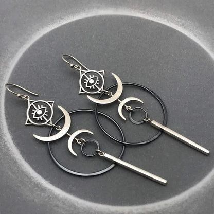 Vintage Exaggerate Personality Moon Hanging Earrings for Women 2022 Cool Punk Evil Eye Long Pendant Earring Party...