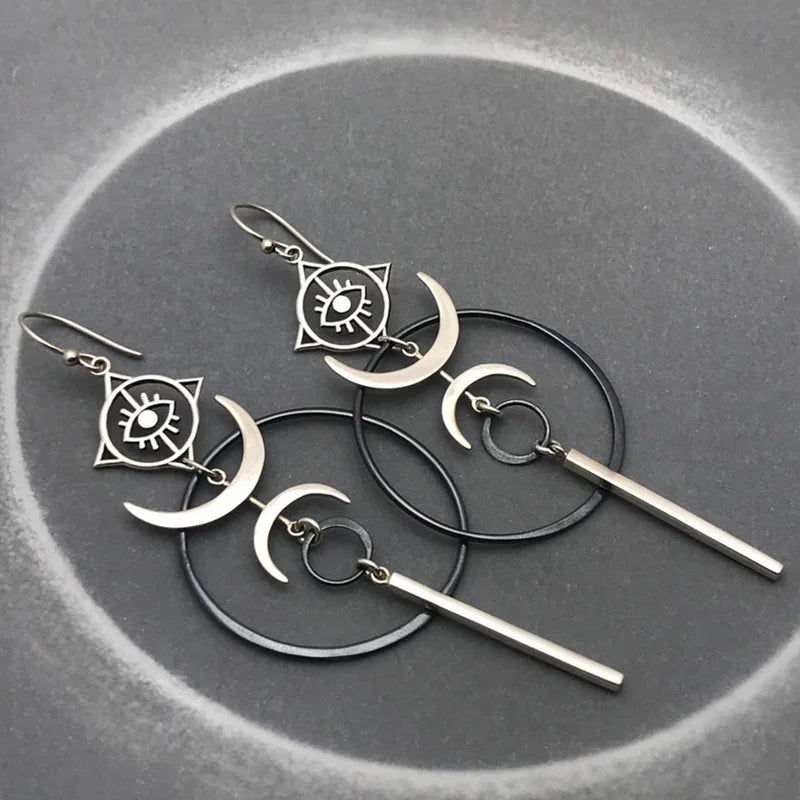 Vintage Exaggerate Personality Moon Hanging Earrings for Women 2022 Cool Punk Evil Eye Long Pendant Earring Party...