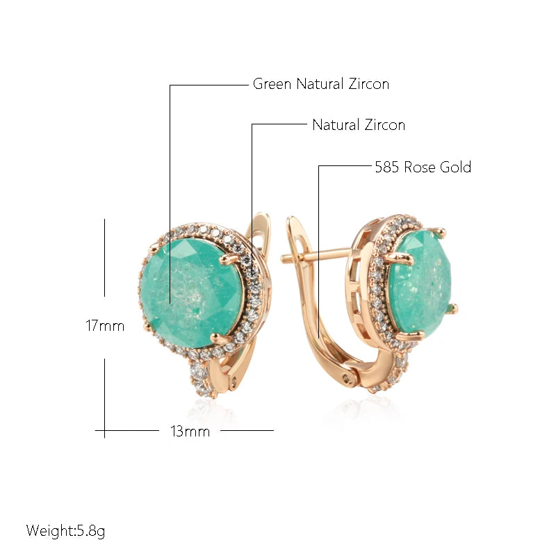 Kinel New Emerald Round Cut Zircon Drop Earrings for Women Luxury 585 Rose Gold Color Wedding Accessories Fine Daily Jewelry