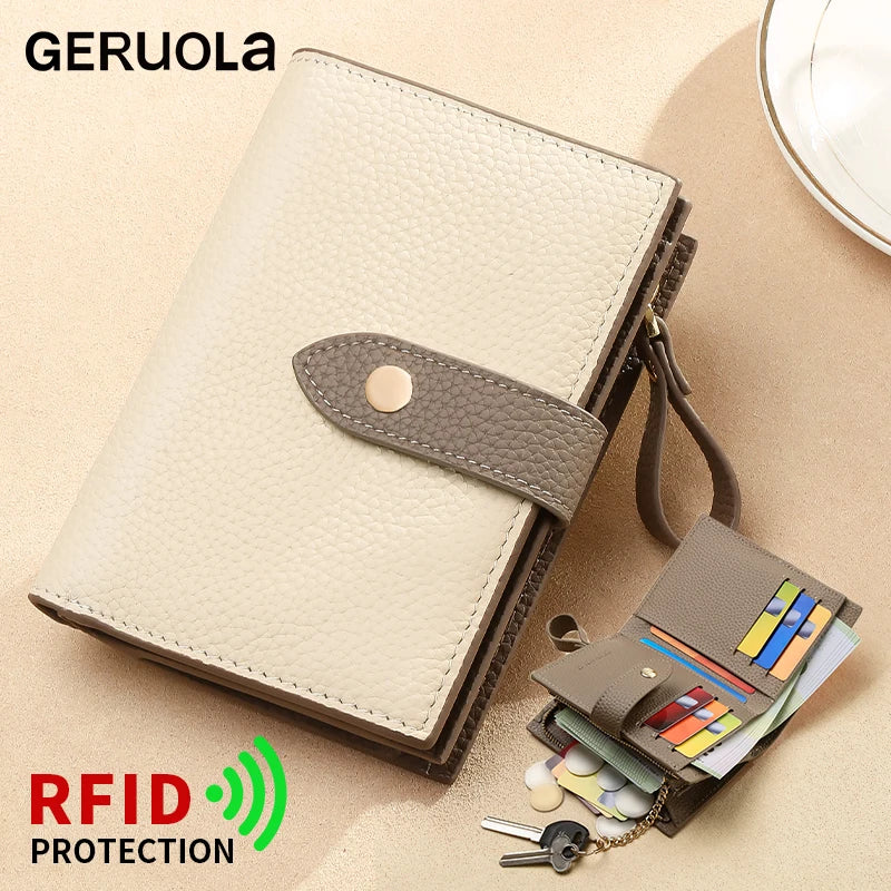 Retro clamshell design minimalist ladies' genuine leather wallet Essential for fashion-forward travel Multiple security...