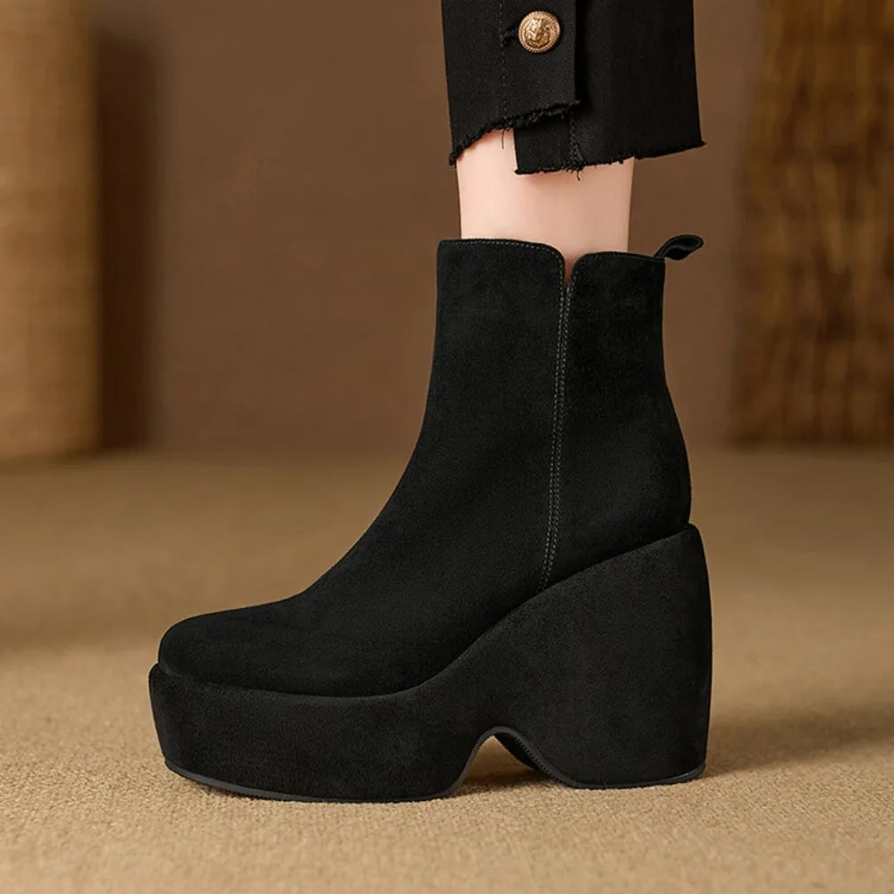 Brand Women Wedges Boots Suede Platform Women Ankle Boots High Quality Walking Comfy Woman Shoes New Sexy High Heels Bootie