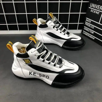 Men High Top Chunky Sneakers Fashion Casual Microfiber Leather Mesh Breathable Increased Internal Cover Bottom Platform Shoes