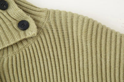 TFMLN Women's Knitted Cardigan Solid Stand-Up Collar Epaulet Single Breasted Female Sweater Coat Loose Fit Casual Knitwear