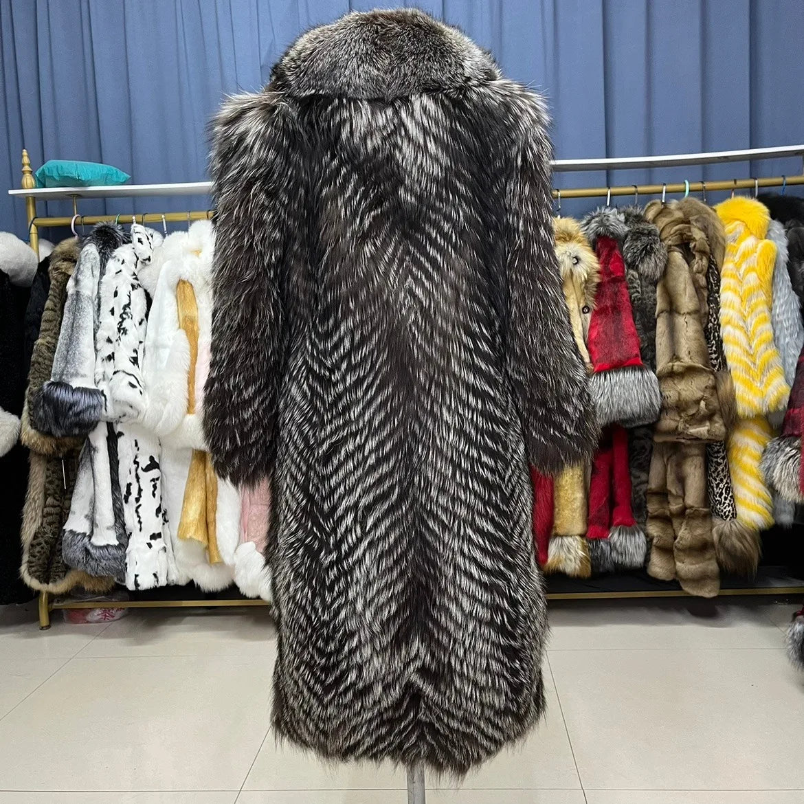 Lady Clothes Long Real Fur Coat Women Natural Silver Fox Autumn Warm Female Fox Parkas high Quality Outwear
