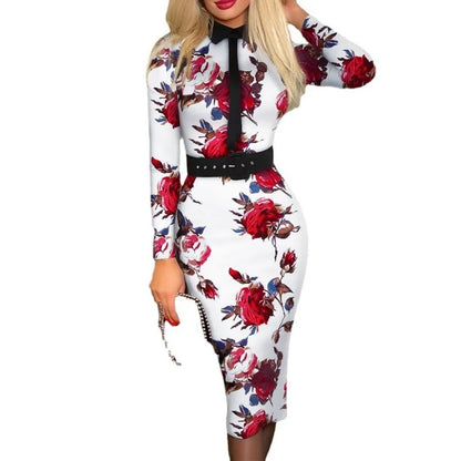 Popular Fashion Women&#39;s Print Dress Women With Belt