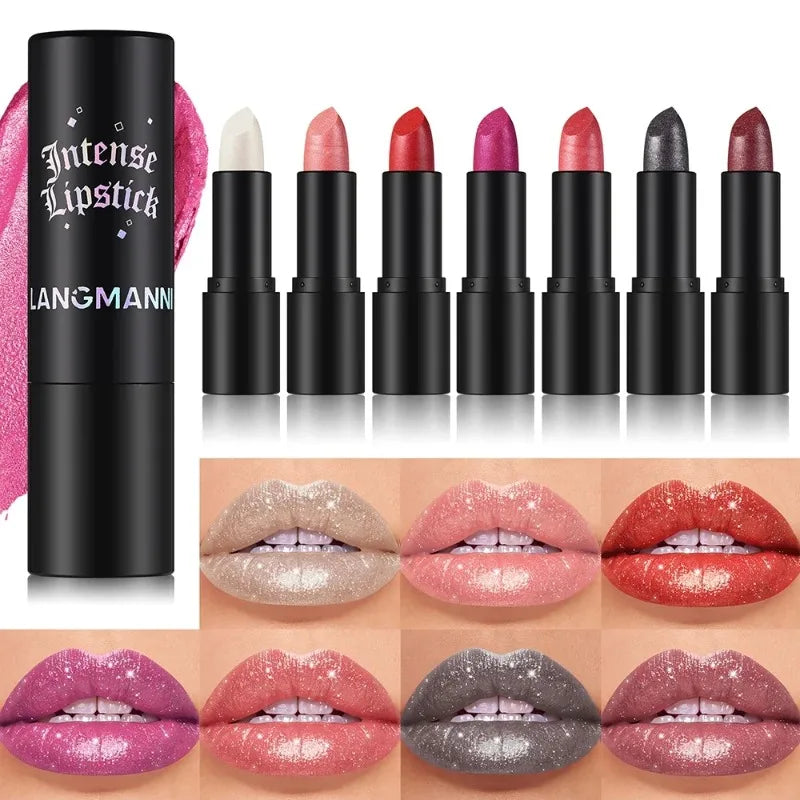 Nude Gray Metallic Lipstick Glitter Diamond Waterproof Long-Lasting Lip Gloss High Pigment Shiny Sparkling Pearl Lip Tint Makeup - Kimlud