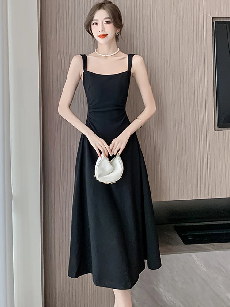 2026 New White Square Collar Sling Sexy Long Dress Women Elegant Luxury Dance Party Dress Summer Korean Vintage Bodycon Vestidos - Kimlud