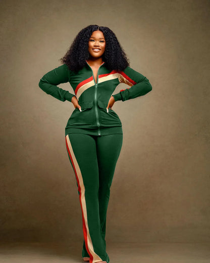 Women Fall Clothes 2025 Slim Zippered V-neck Jacket Trousers Tight Sports Long Sleeves Suit Conjuntos De Mujer 2 Piezas Elegante
