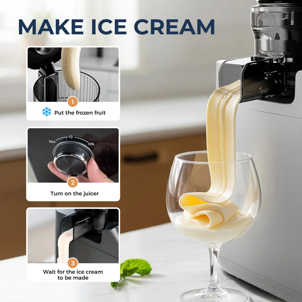 ROUNY Cold Press Extractor with Filter-Free, Easy Clean Electric Fruit Slow Juicer Machine with Large Feed Caliber,  Black