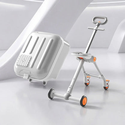 Children's Luggage 2-in-1 Ride-On with Detachable Stand LED Flashing Lights 38L Large Capacity Suitcase with Guardrail Brake - Kimlud
