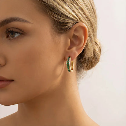 Luxurious Sparking Inlaid Green Synthetic Zirconia Hoop Earrings Women's Fashion Vintage Banquet Perfect Jewelry...