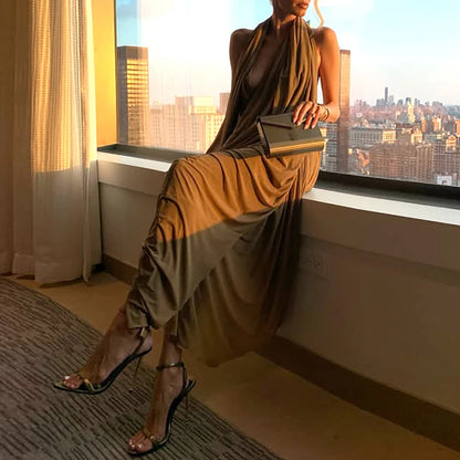 Fashion Irregular Ruffles Slim Dress Sexy Hollow Out Sleeveless Backless Dress Summer New Solid Hollow Out Party Dress for Women - Kimlud