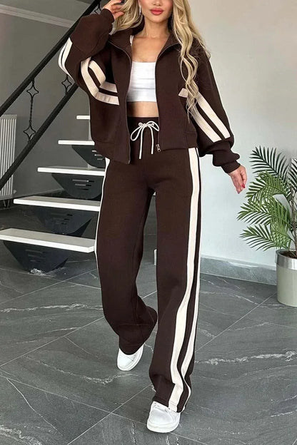 Women Two Piece Set Pants Sets Striped Jacket Matching Sets Y2k Tops Tracksuit Autumn Spring Long Pant Casual Outfit Suits 2025