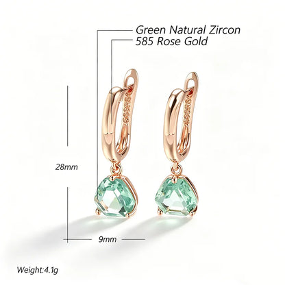 Kinel Hot Unique Green Stone Bride Drop Earrings for Women Fashion 585 Rose Gold Color Party Accessories Daily Fine...