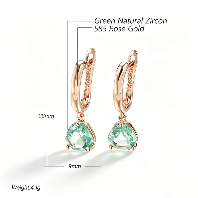 Kinel Hot Unique Green Stone Bride Drop Earrings for Women Fashion 585 Rose Gold Color Party Accessories Daily Fine...